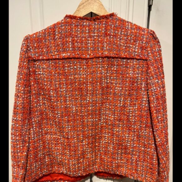 Ann Taylor - Cropped Crew Neck Jacket in Tweed (Orange Multicolor) - Picture 5 of 7